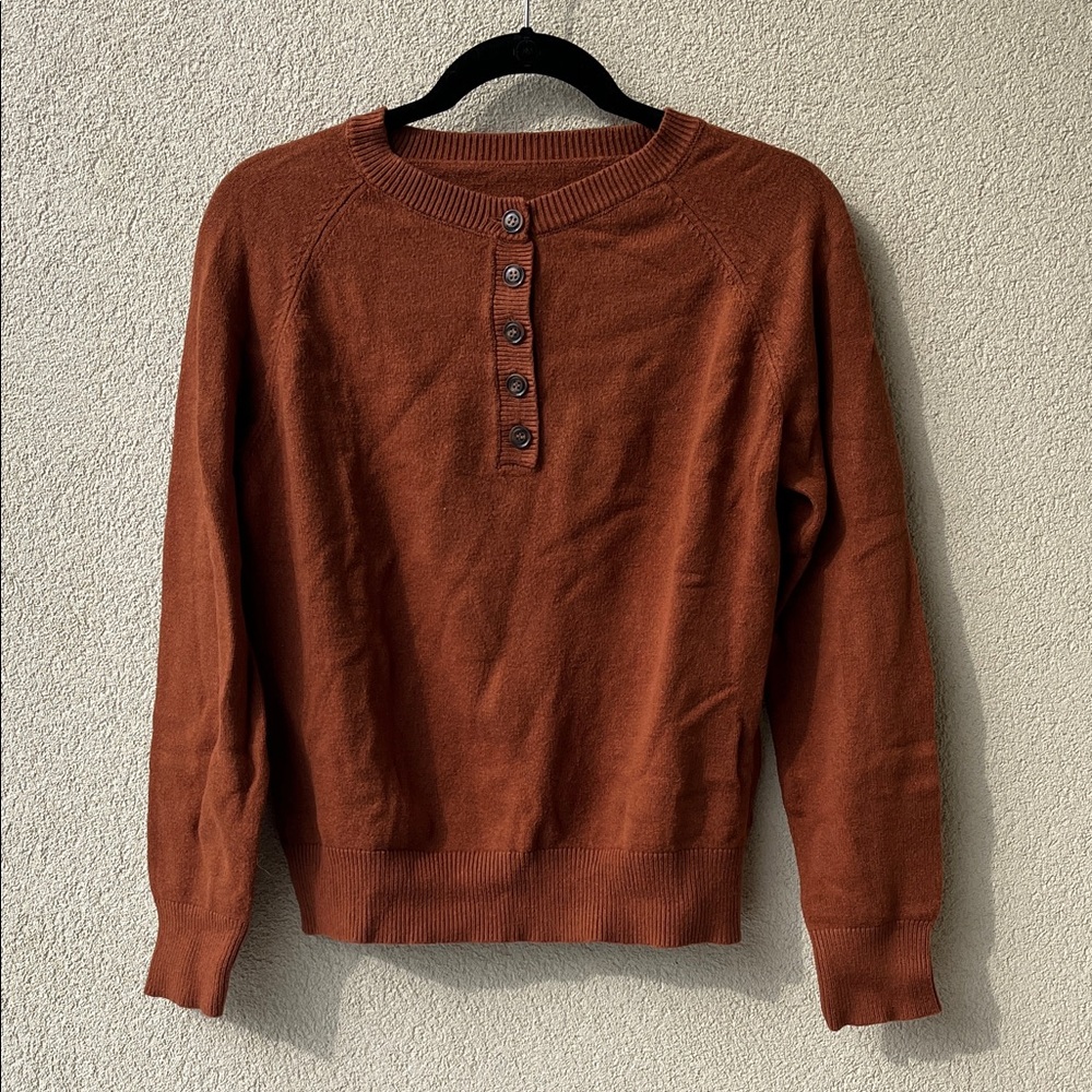 Rust Brown Henley Sweater